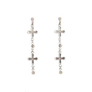 VIRGINS SAINTS & ANGELS VSA Peace Cross 2 Crystal Drop Post Earrings in Silver
